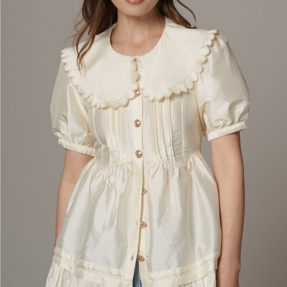 Maeve Ivory Scalloped Collar Blouse